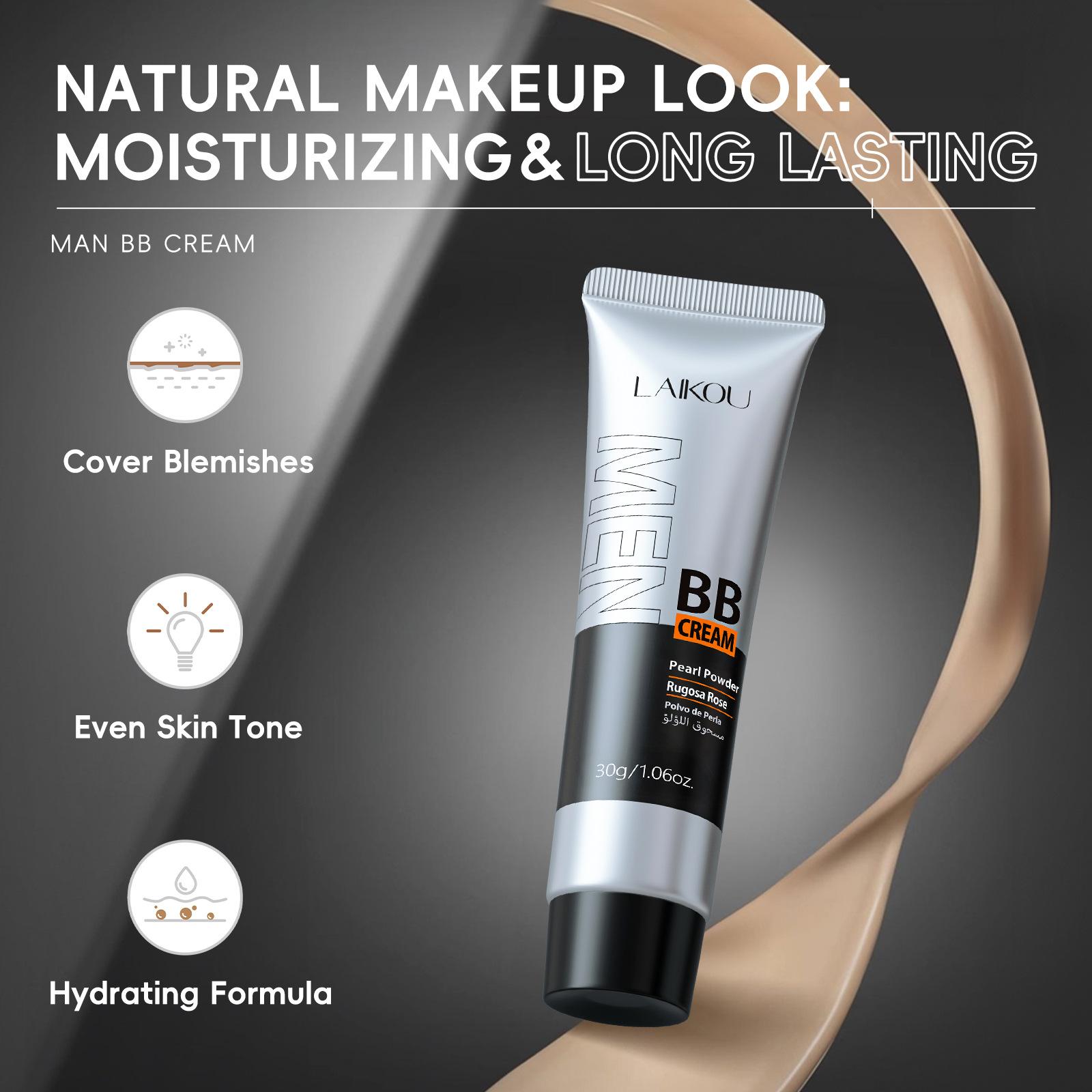 Men's Lightweight Natural Bb Cream 30g, Moisturizing Concealer, Invisible Pores, Breathable, Long-Lasting, Non-Greasy, Essential for Daily Use，Ultra-light texture feels weightless, leaving a natural, Matte Makeup Finish that never looks artificial.