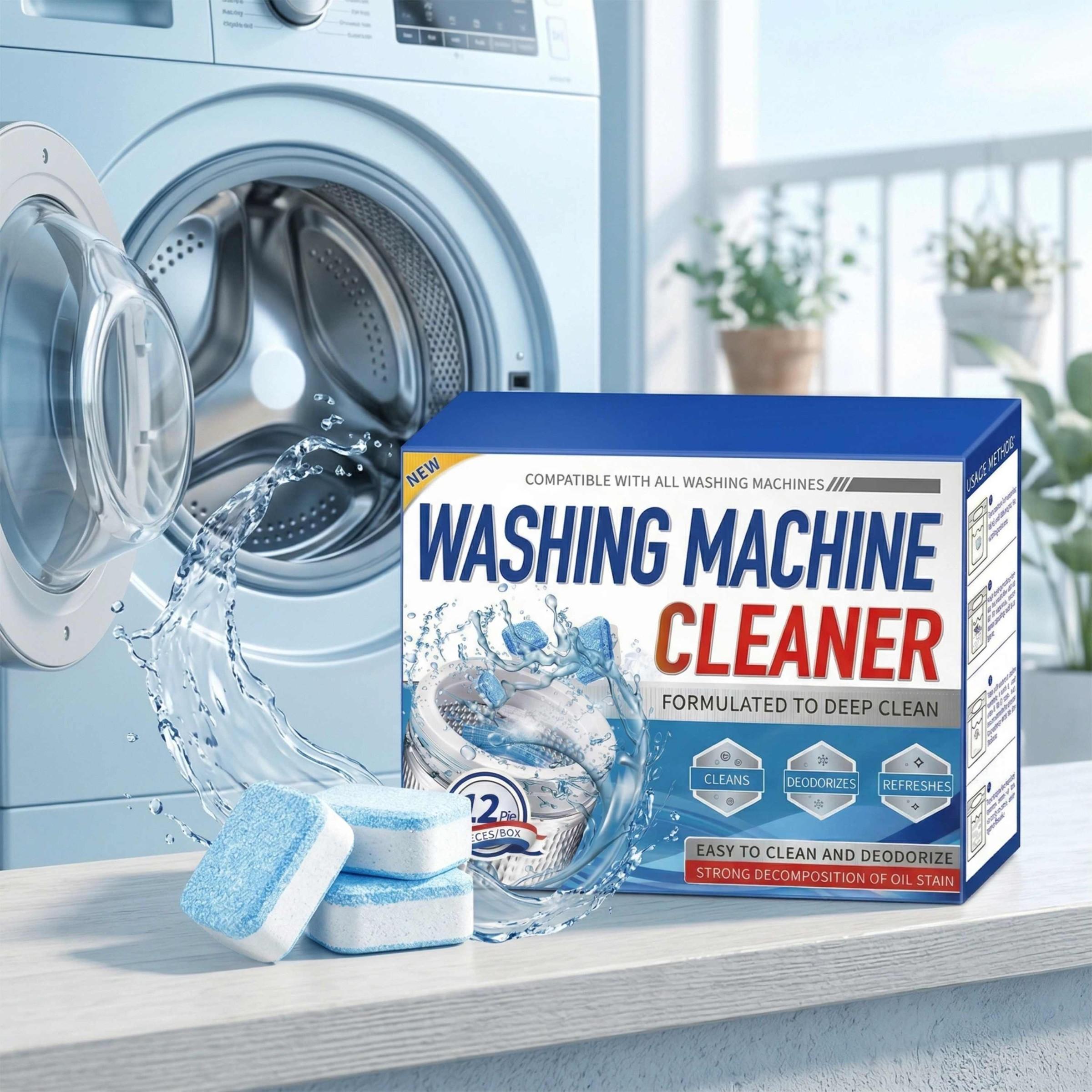 12pcs Washing Machine Deep Cleaner Tablets, Foaming Degreaser for Front & Top Load Washers, Eco-Friendly Laundry Smell Fix, Septic Safe