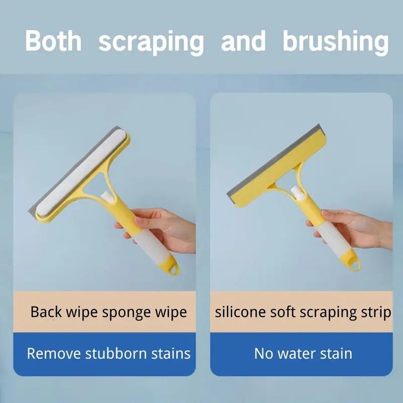 3-in-1 Glass Cleaner Scraper + squeegee + scrubber + spray in one design, easy to deal with home windows, mirrors and car windscreen cleaning! Efficient cleaning, one scrape and you're clean!