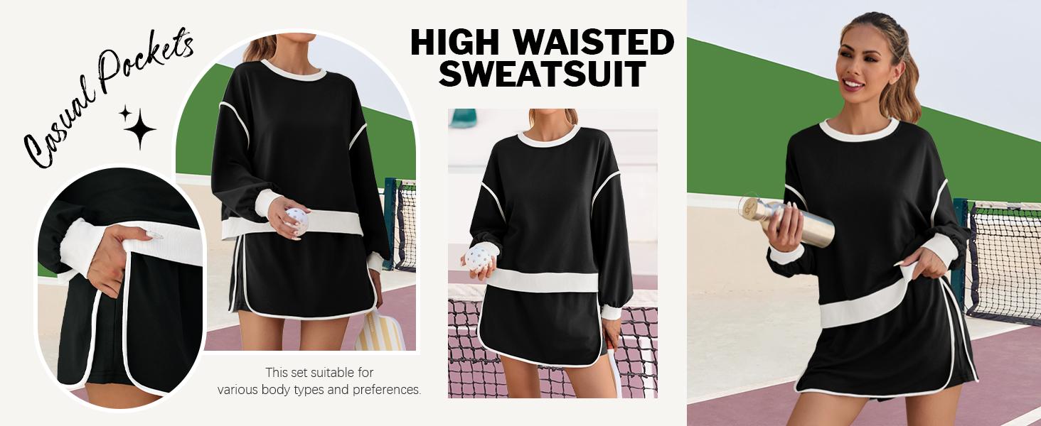 Fisoew Womens Sweatsuits 2 Piece Set Crewneck Sweatshirts High Waisted Skort Skirts Tennis Running Tracksuits Shorts Sets Summer Sportswear Thermal Lined Sports SpringStatements Fisoew Womens Sweatsuits 2 Piece Set Crewneck Sweatshirts High Waisted Skort Skirts Tennis Running Tracksuits Shorts Sets Summer Sportswear Thermal Lined Sports SpringStatements