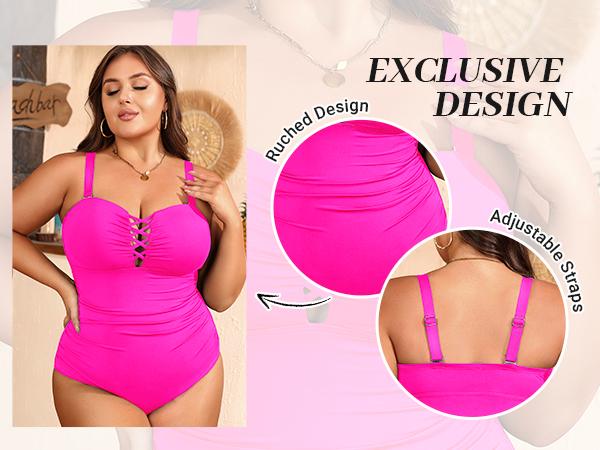 Daci Women Plus Size One Piece Swimsuit - Tummy Control Bathing Suits Ruched Lace up Swimwear Bandeau Retro Swimsuits Daci Women Plus Size One Piece Swimsuit - Tummy Control Bathing Suits Ruched Lace up Swimwear Bandeau Retro Swimsuits