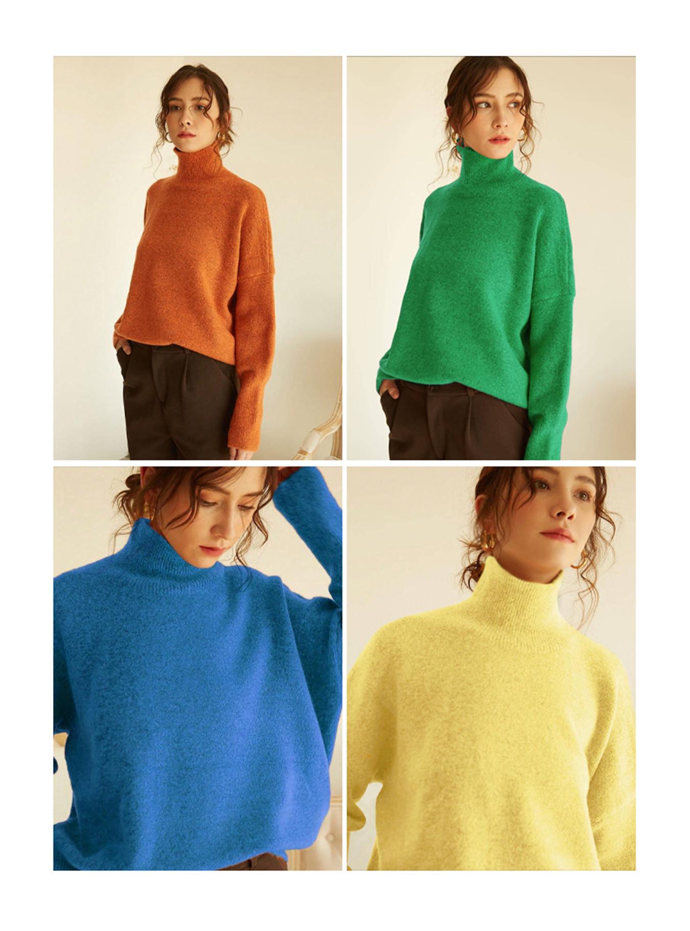Autumn Winter Women's Sweater, High Neck Loose Casual French Style Knitwear, Elegant Simple Solid Color Pullover, Long Sleeve Knit Top