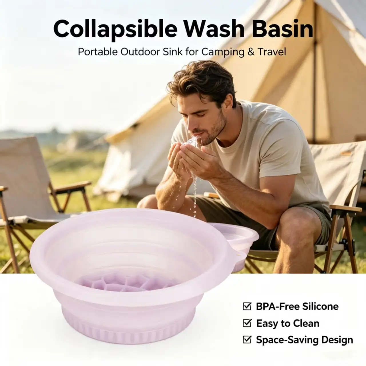 Travel Skincare Essential, Camping Wash Basin, Home Spa Tool, Road Trip Gear, Portable Facial Care, Outdoor Travel Wash Bowl