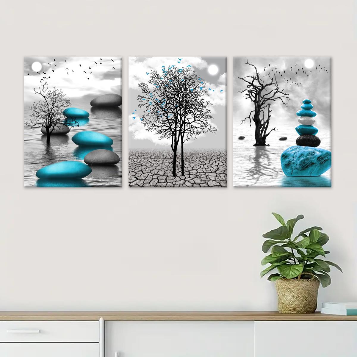 Wooden Framed Canvas Painting, 3 Counts/set Abstract Plant Pattern Western Wall Art Decoration, Wall Decor for Home Living Room Bedroom Office