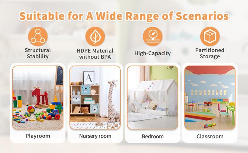 Linor Kids Toy Storage Organizer with 17 Removable Bins&4-Tier Bookshelf, Castle-Shaped Organizer for Playroom, Bedroom, Nursery, Living Room Bookcase