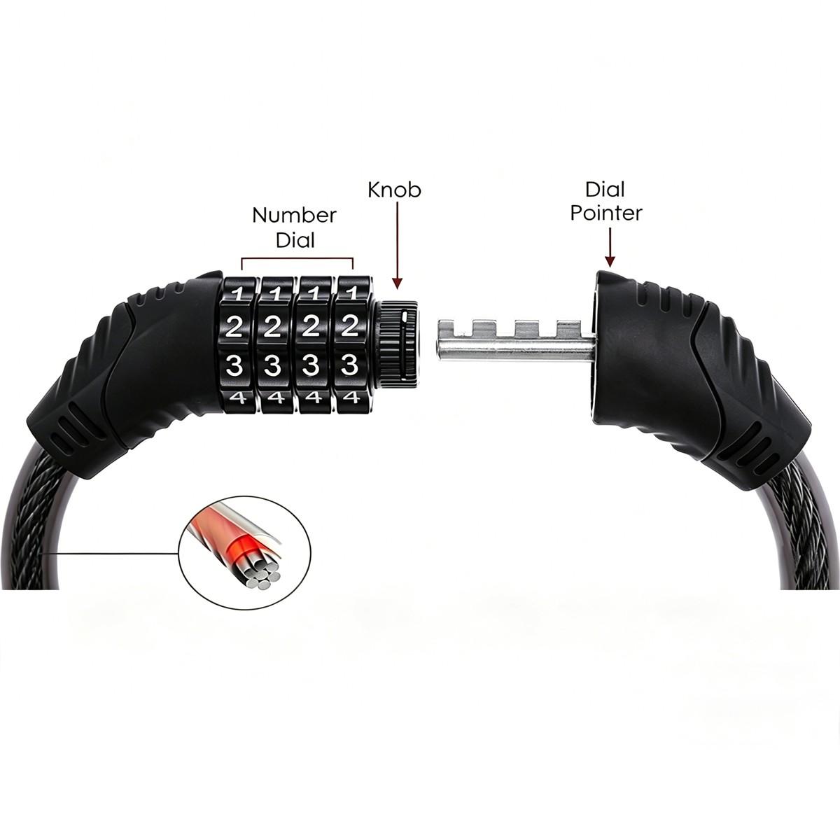 4-Digit Resettable Combination Bike Lock, Bicycle Password Lock, Lightweight & Portable, Multi-Color for Bikes, Helmets, Motorcycles, Scooters, Cabinet, and Gates.