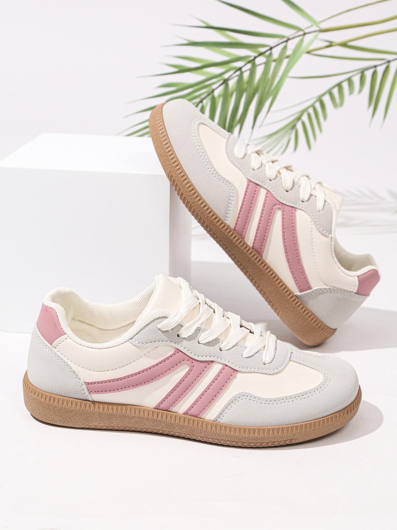 Lucky Step Women's Fashion Sports Shoes, Sporty Running Shoes, Vintage Classic Casual Lace-Up, PU Leather Patchwork, All-Season Tennis Running Walking Shoes, Running Sports Footwear