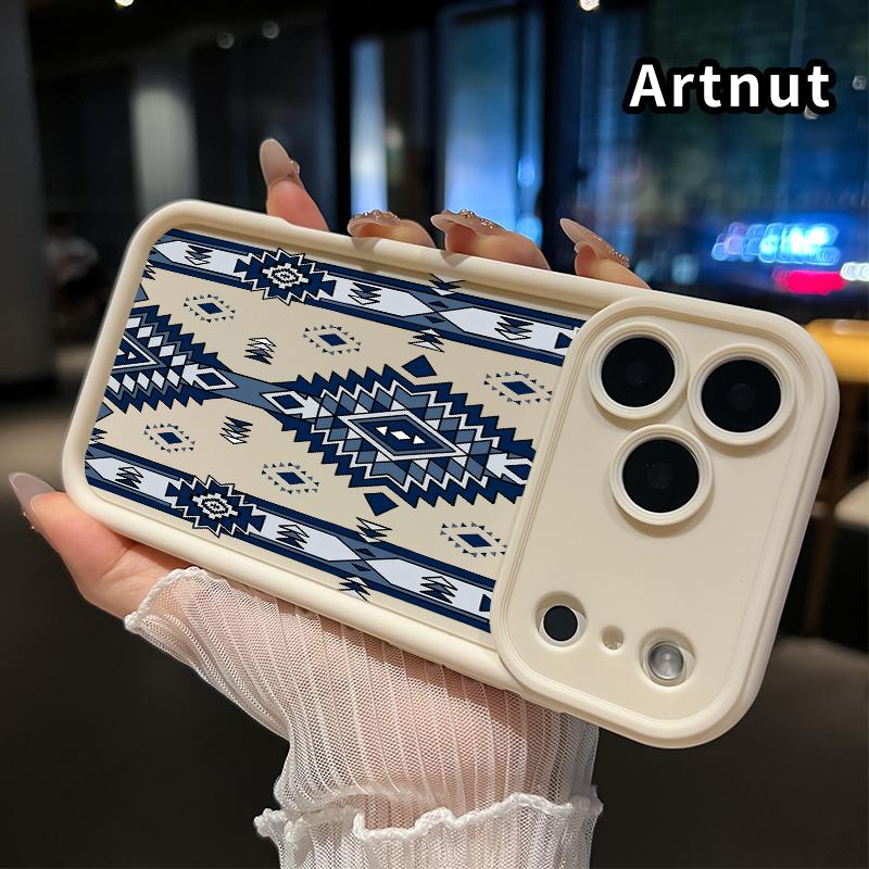 Phone Case for iPhone 17 Pro Max 16 Plus 15 14 13 12 11 Air E Aztec Blue Geometric Pattern Silicone TPU Lens Protective Rugged Durable Soft Cover for boy girl