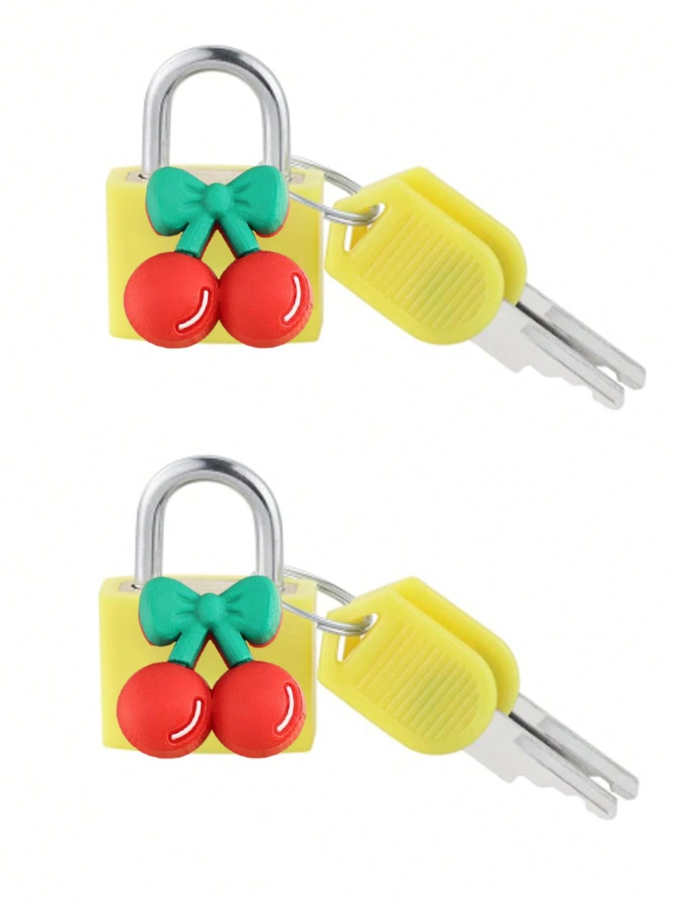 Luggage lock, small trolley suitcase padlock with key, copper core with sturdy plastic shell (cherry pattern for easy matching), compact and solid, mini suitcase padlock, travel bag metal key lock, durable brass lock core