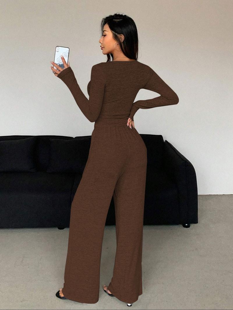 Women's Casual Fall Winter co ord set, Soft Elastic Fabric, Fashionable Two-Piece Sleepwear, Indoor Outdoor Wear, Comfortable Home Clothes Women's Casual Fall Winter co ord set, Soft Elastic Fabric, Fashionable Two-Piece Sleepwear, Indoor Outdoor Wear, Comfortable Home Clothes