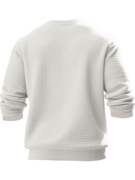 Men's White Waffle Knit Sweater, Crew Neck & Long Sleeve Design, Soft Breathable Cotton Blend for Spring Fall Casual, Office & Daily Wear – Slim Fit, Ribbed Cuffs/Hem, Thermal Texture, Classic, Crewneck