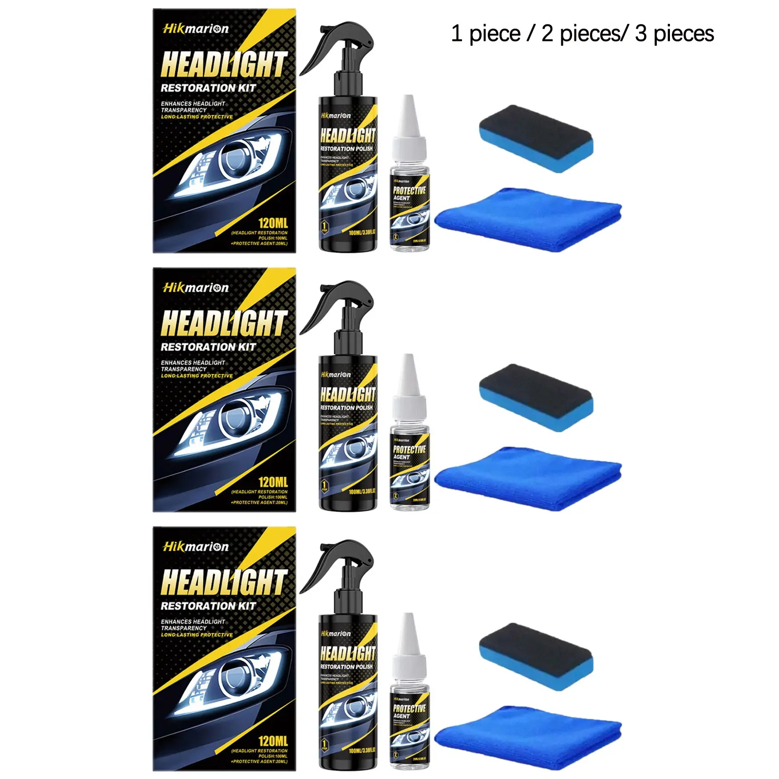 Car Headlight Cleaning Kit, 100ML+20ML+towel+sponge, Easy Dirt Removal, Brightening Agent, Auto Headlight Care, Maintenance Supplies, Car Headlight Cleaner