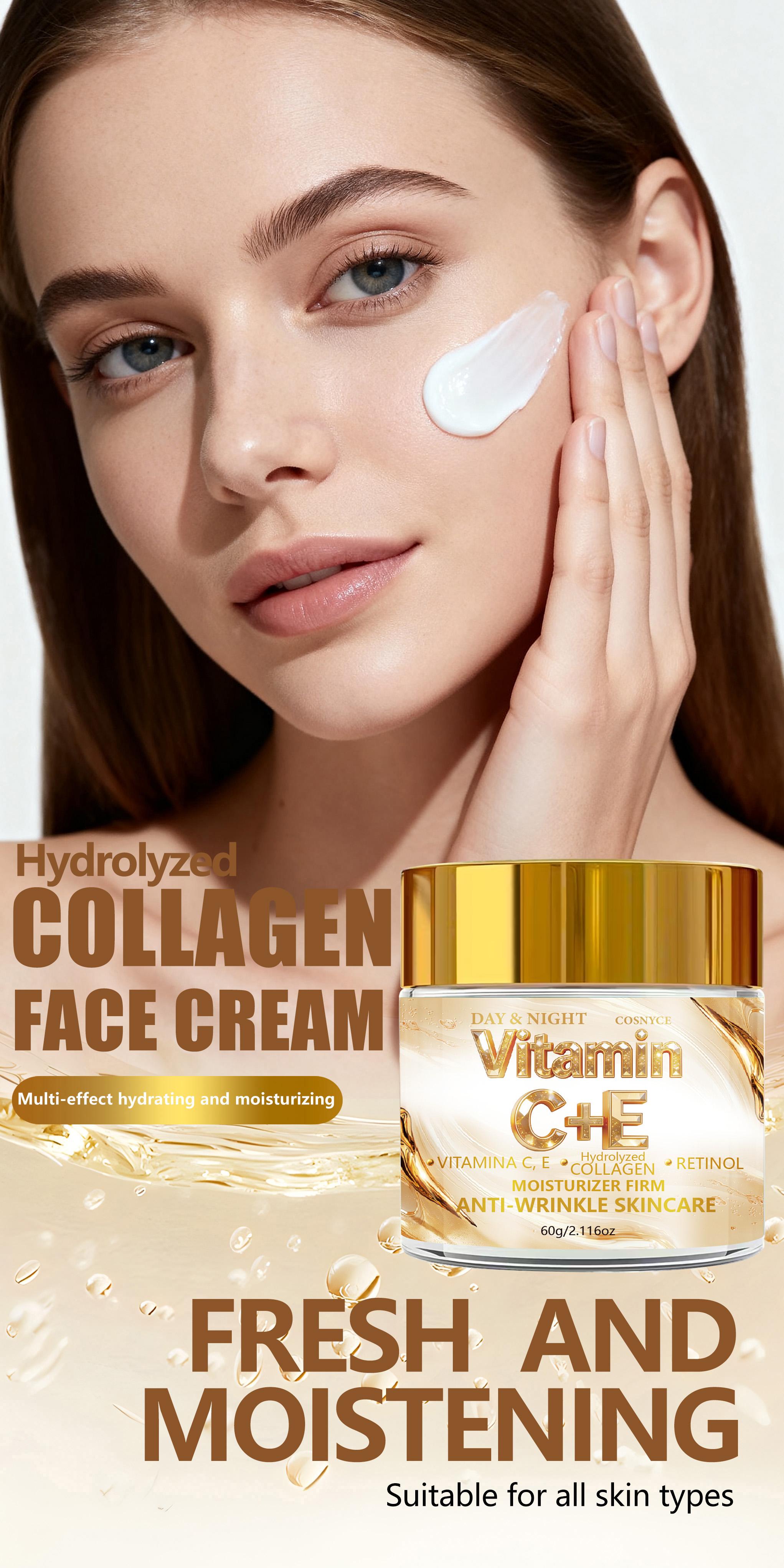 60g Hyaluronic Acid Moisture Cream, Contains Vitamin C & Hydrating Ingredients, Suitable for All Skin Types, Non-Greasy Formula