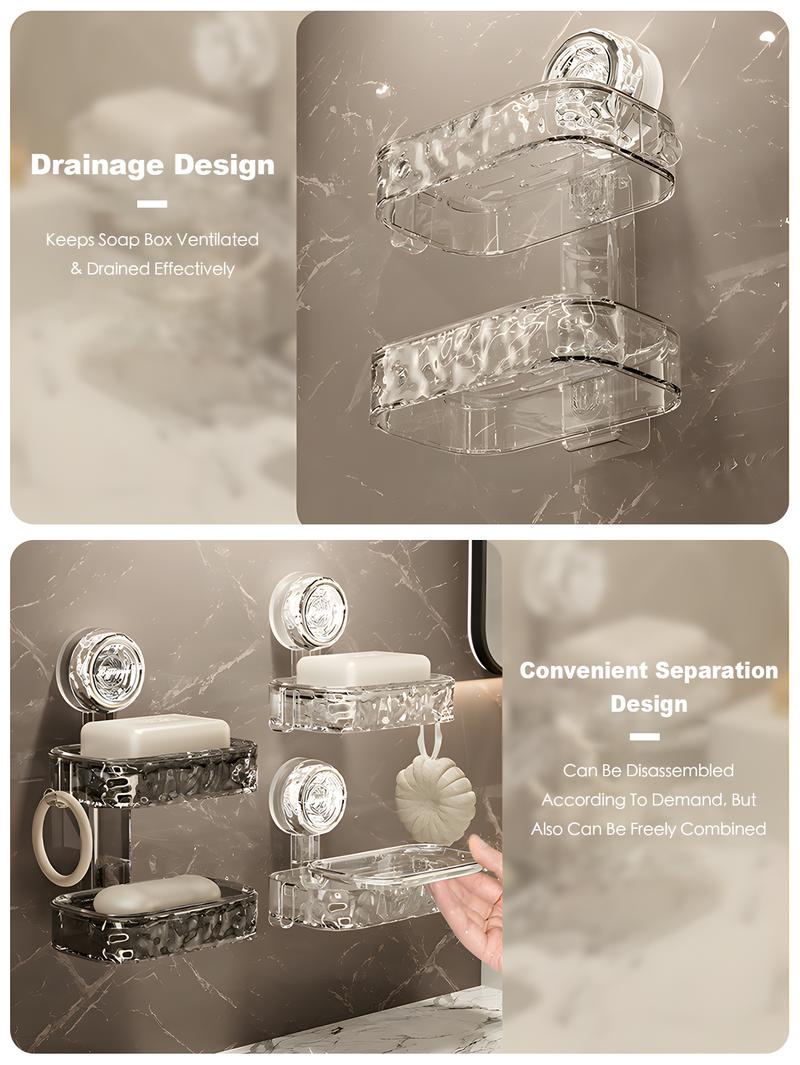 1/2 Layer Wall Mounted Soap Box, Suction Cup Soap Holder, Drill-Free Soap Dish, Bathroom & Kitchen Sink Storage Rack, Plastic & Stainless Steel