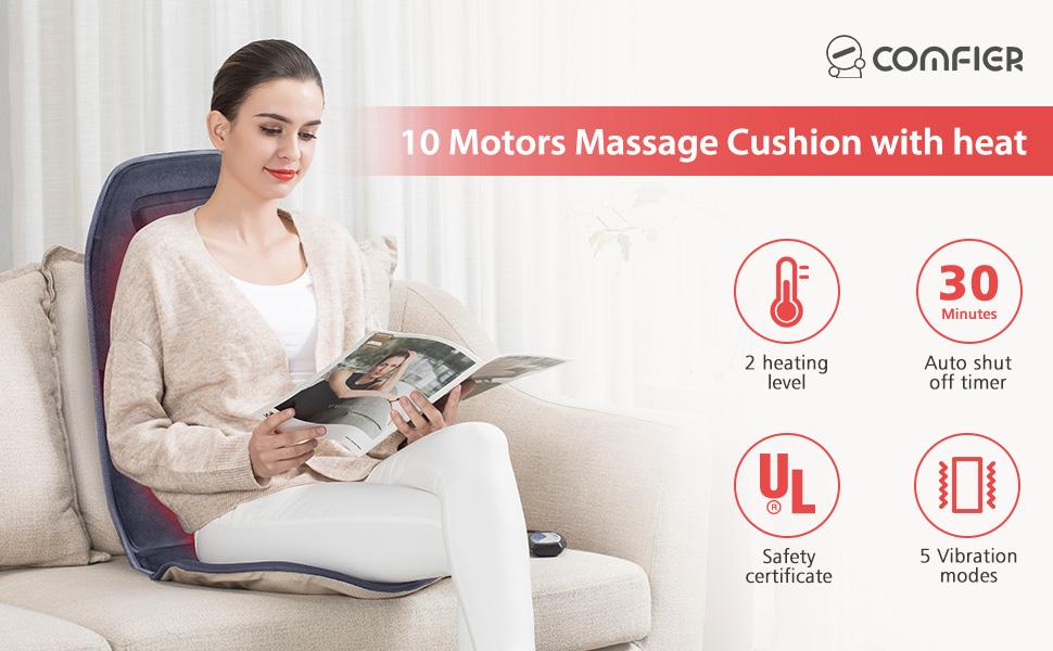 COMFIER Back Massager with Heat, App Control Vibration Massage Seat Cushion, 10 Motors & 3 Heat Levels Chair Massager Pad, Gifts for Mom,Dad Home Office Use