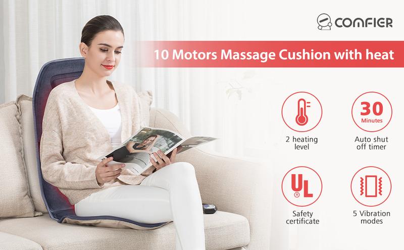 COMFIER Back Massager with Heat, App Control Vibration Massage Seat Cushion, 10 Motors & 3 Heat Levels Chair Massager Pad, Gifts for Mom,Dad Home Office Use