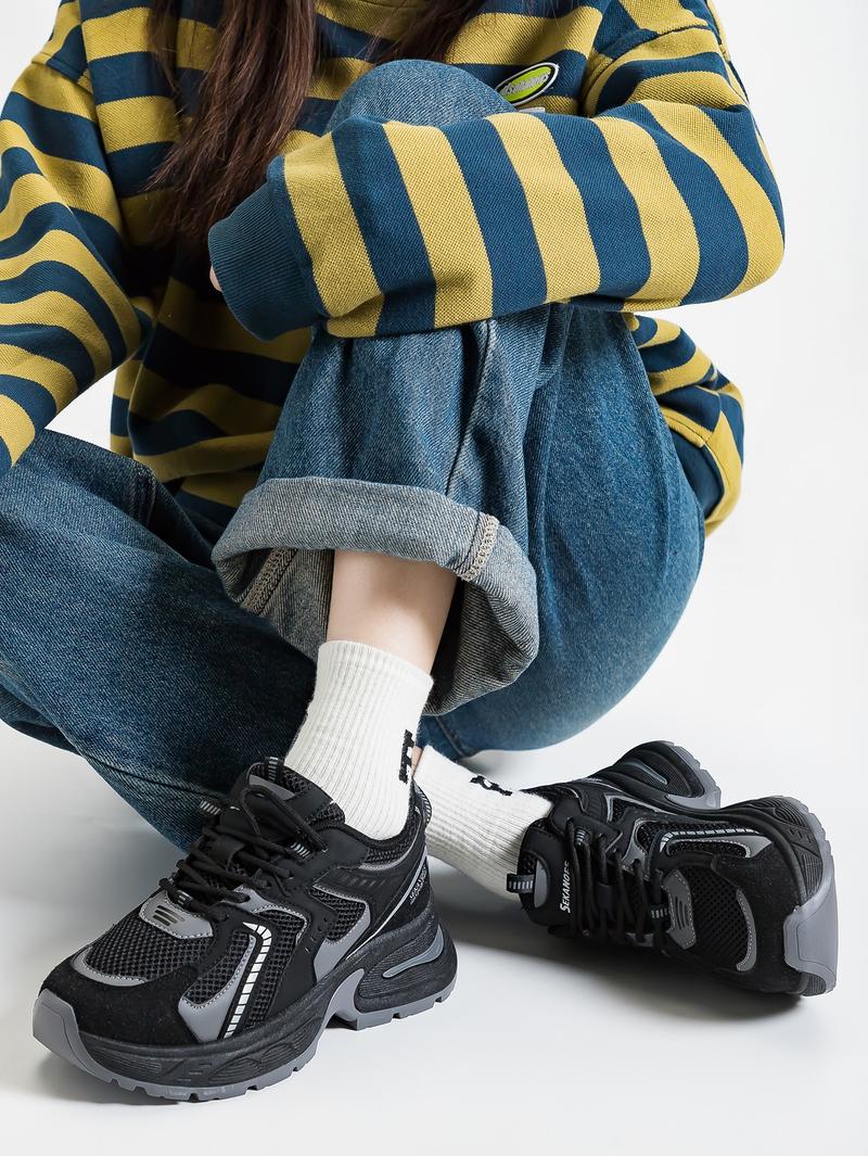 New Thick Sole Dad Shoes Fashion Casual Sporty Women's Breathable Height Increasing Sneakers, Round Toe, Low Top, All Seasons