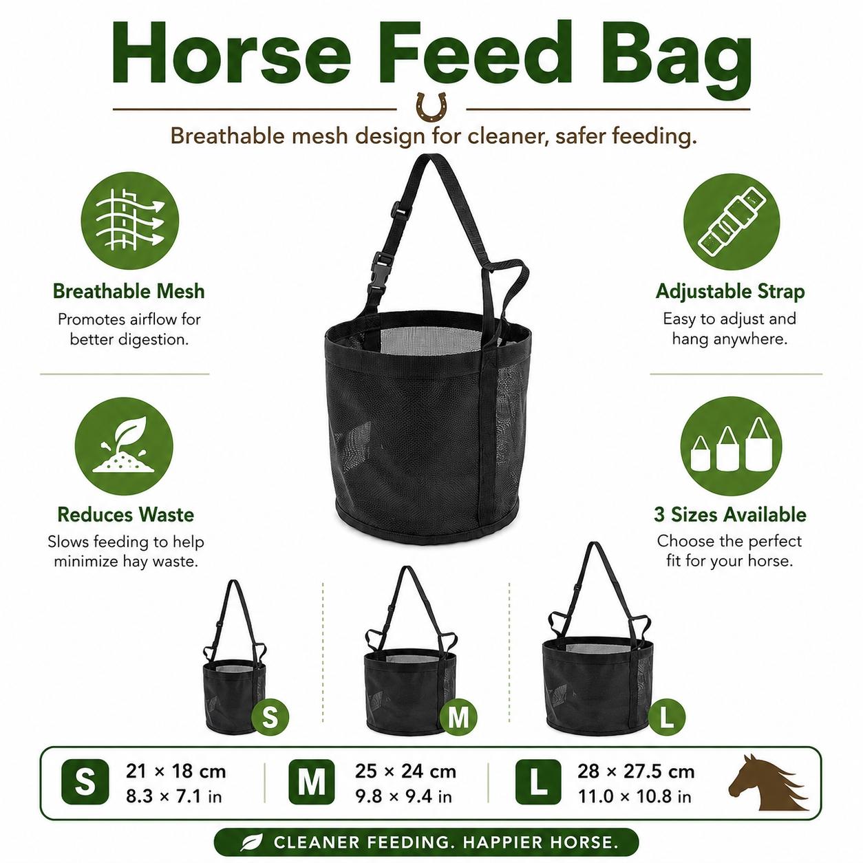 Adjustable Horse Hay Feeder Bag, Portable Slow Feed Hay Sack for Feeding Horses, Cattle, Sheep, Convenient Hanging Design, 1 Piece