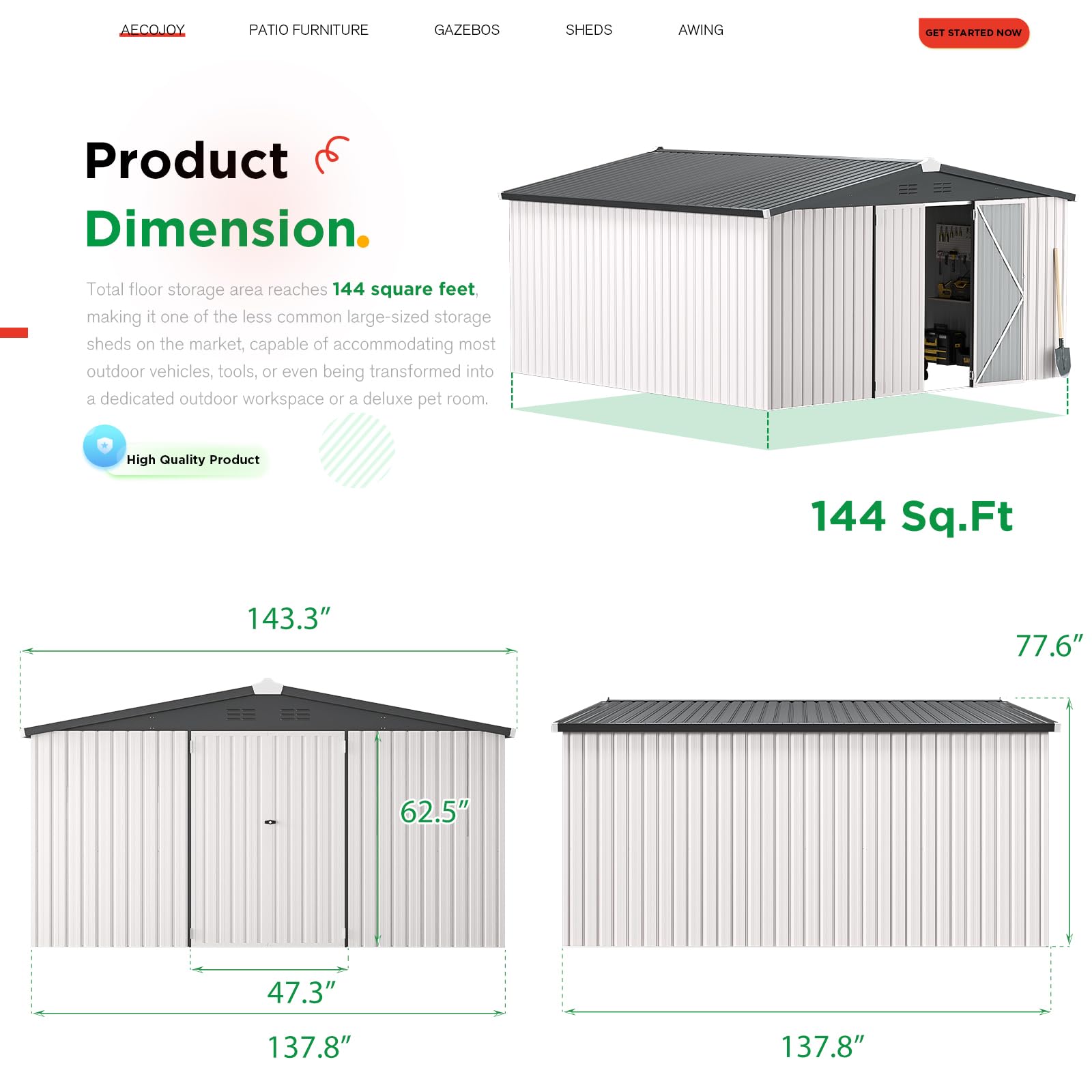 【3 Packages Shipping】Large Heavy-Duty Metal Storage Shed - Extra Large Steel Outdoor Shed with Lockable Doors for Garden Tools, Workspace & Utility Storage