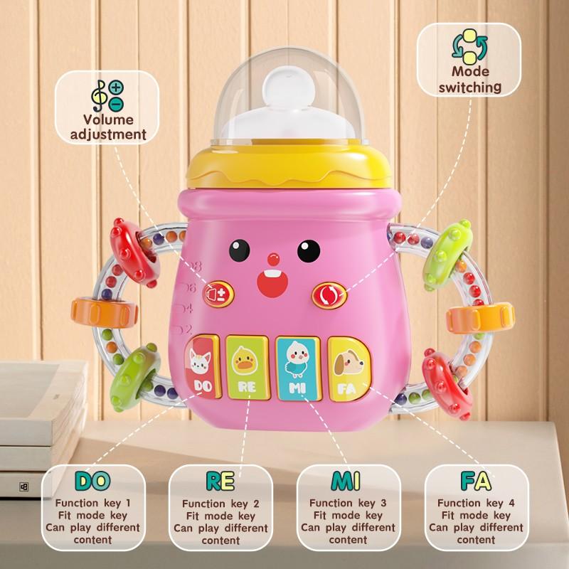 Baby Musical Toy, Cute Baby Bottle Learning Toy, Interactive Duck Shaped Light Up and Music Rattle Toy, Teething Musical Toys, Christmas Stocking Stuffers Gift