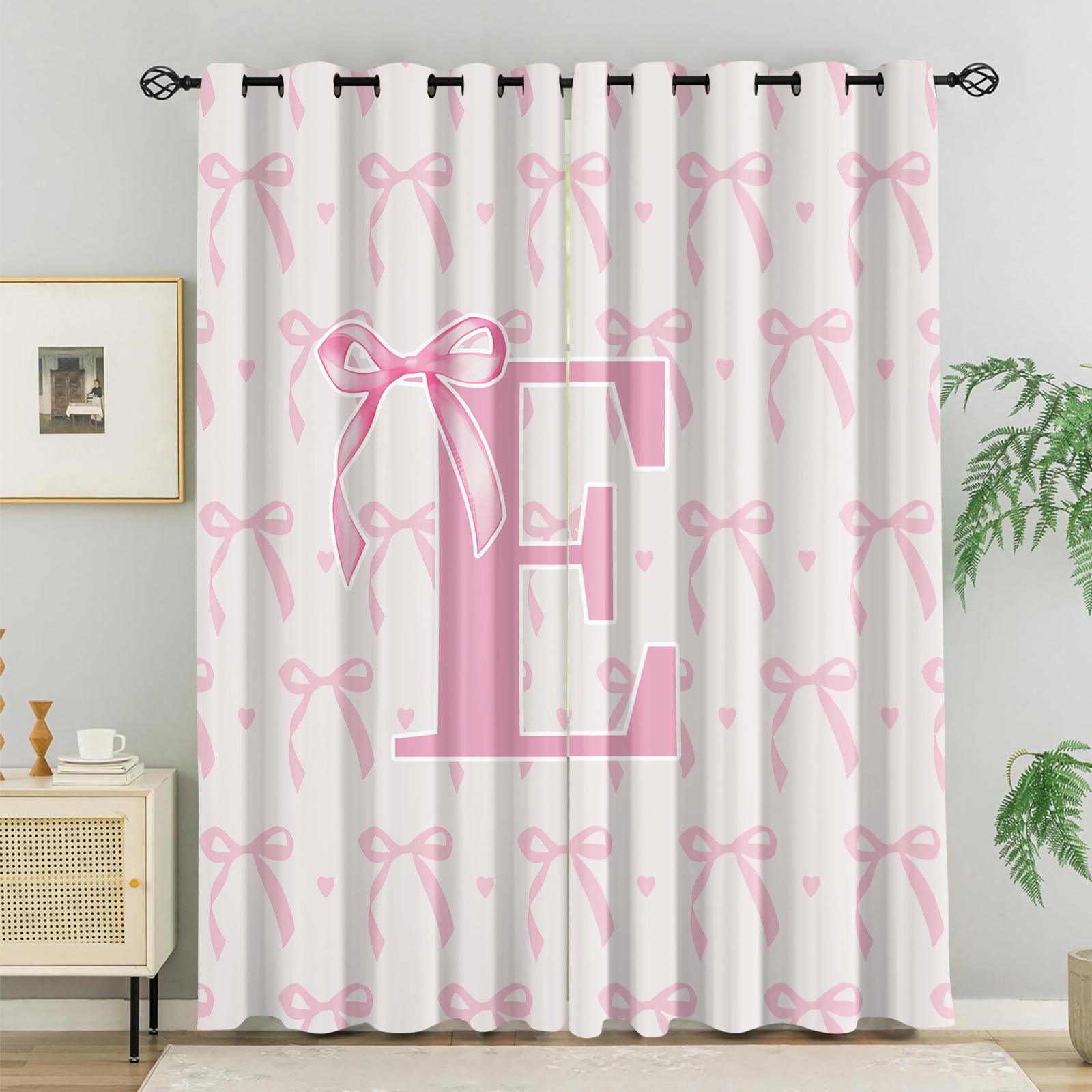2Pcs Letter Printed Curtains, Pink Princess Style Home Decor, Soft Polyester Fabric, Blackout and Heat Insulation, with Metal Grommets, Ideal for Girls' Bedroom, Dorm and Living Room, Aesthetic Girly Decoration