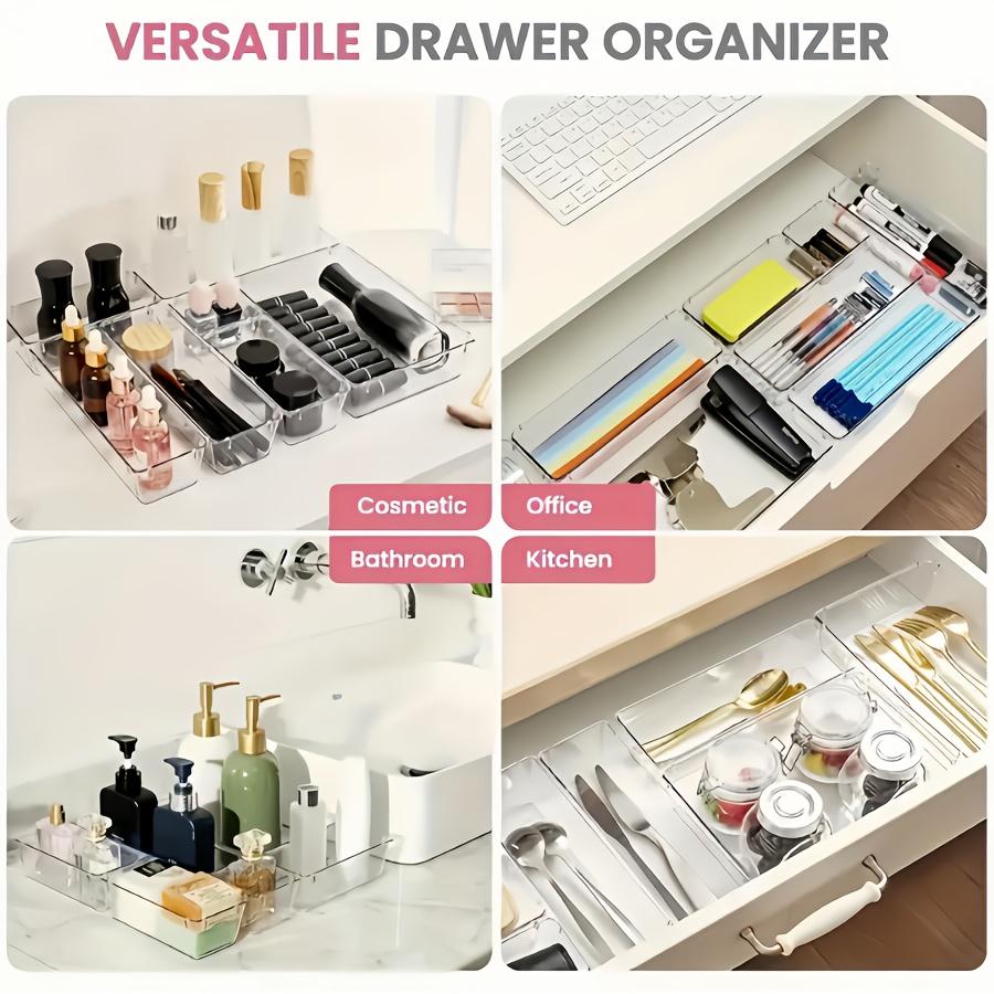 8 Piece Transparent Makeup Organizer Set, Cosmetics Organizer Storage, Beauty Organizer, Cosmetic Storage, Drawer Dividers & Desktop Storage Boxes, Clear Storage Box, Multi Grids Organizer, Divided Compartments, Durable Plastic Organizers