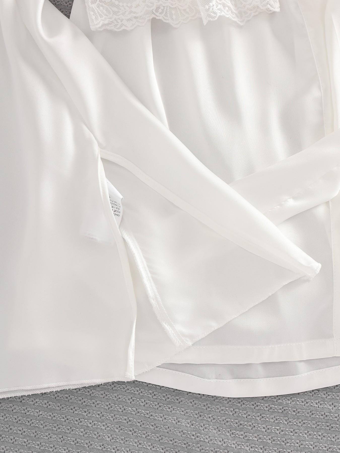 Women's Lace Patchwork Sleepwear Set, Soft Smooth Fabric, Long Sleeve Robe with Tie, Elegant Bedroom Wear, Perfect Gift for Valentine's Day