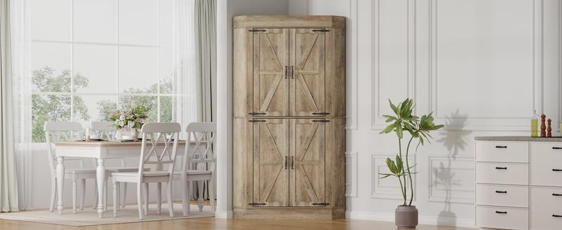 71" Kitchen Pantry Storage Cabinet with Corner Cabinet, Doors & Shelves, Tall Kitchen Hutch for Food Pantry, Farmhouse Furniture pantry cabinet kitchen cabinets bathroom storage cabinet