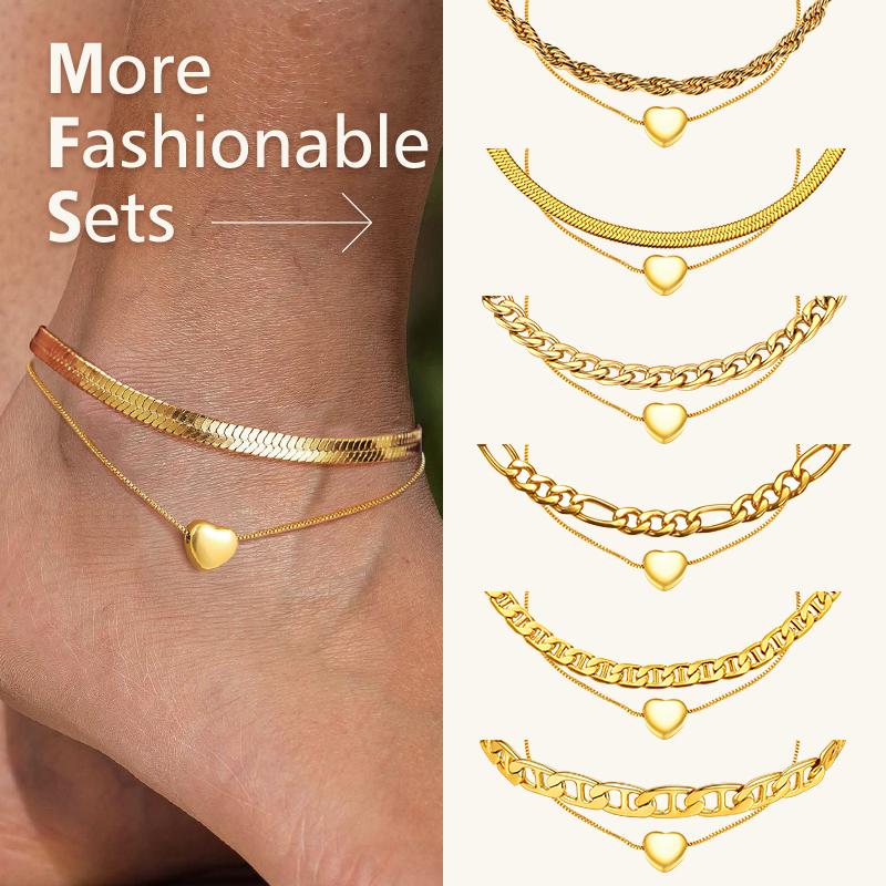 U7 Women Girls Barefoot Jewelry Cuban Chain Anklets Foot Chain Flexible Fit Ankle Bracelet Cuban/Rope/Figaro/Twist Chain Summer Beach Jewelry