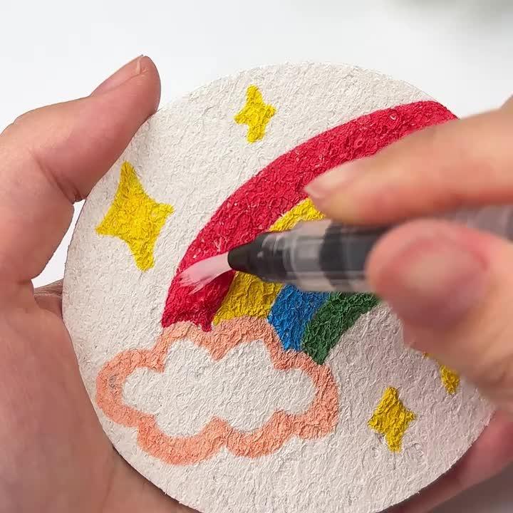 Magic 3D Foam Texture Painting Kit: 2.68inch Round Foam Sheets & Craft Paper, 12-Color Watercolor Pens + 1 brush – All-in-One Creative Supplies for DIY Art, Christmas Gifts, School/Home Activities & Travel Crafts