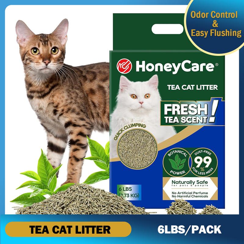 HONEYCARE : Cat Litter | Fast Clumping | Flushable Litter | Easy to Clean | Fresh Tea Scent | Natural Ingredients | Biodegradable | Low Dusting | Excellent Deodorizing | Fragrance Free