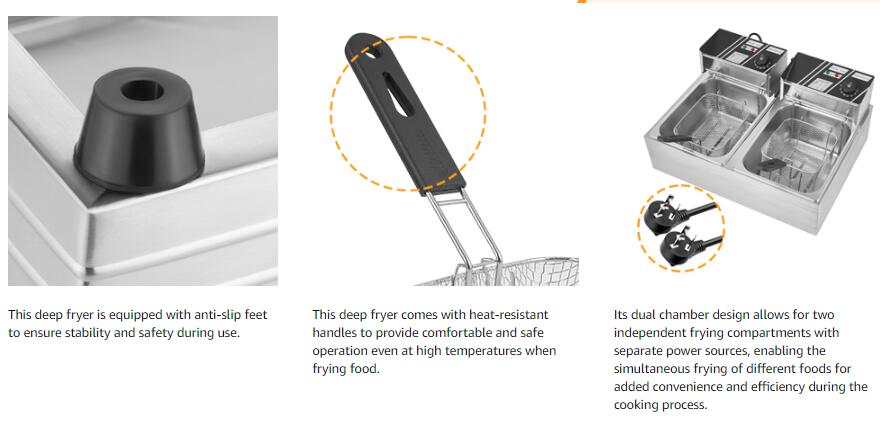 Kerilyn 22.8/6.5 QT Deep Fryer with 2 Baskets & Lids, Commercial Deep Fryer with Temperature Control, Stainless Steel Fryer, Countertop Fryers for Home Kitchen and Restaurant, 5000W