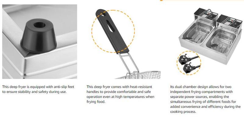 Kerilyn 22.8/6.5 QT Deep Fryer with 2 Baskets & Lids, Commercial Deep Fryer with Temperature Control, Stainless Steel Fryer, Countertop Fryers for Home Kitchen and Restaurant, 5000W