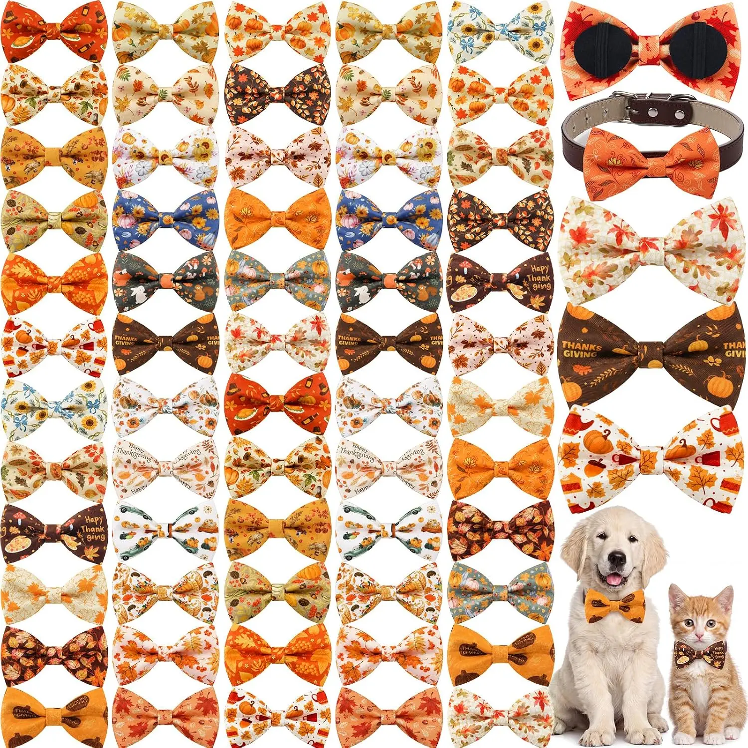 60 Pcs Fall Dog Collar Bow Bulk Autumn Collar Dog Accessories