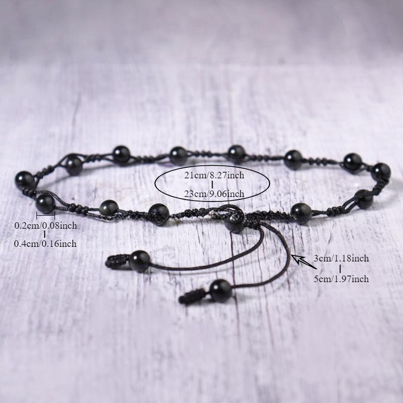 [Minimalist Obsidian Anklet] Black Obsidian Anklet - Minimalist Beaded Natural Stone Woven Ankle Bracelet
