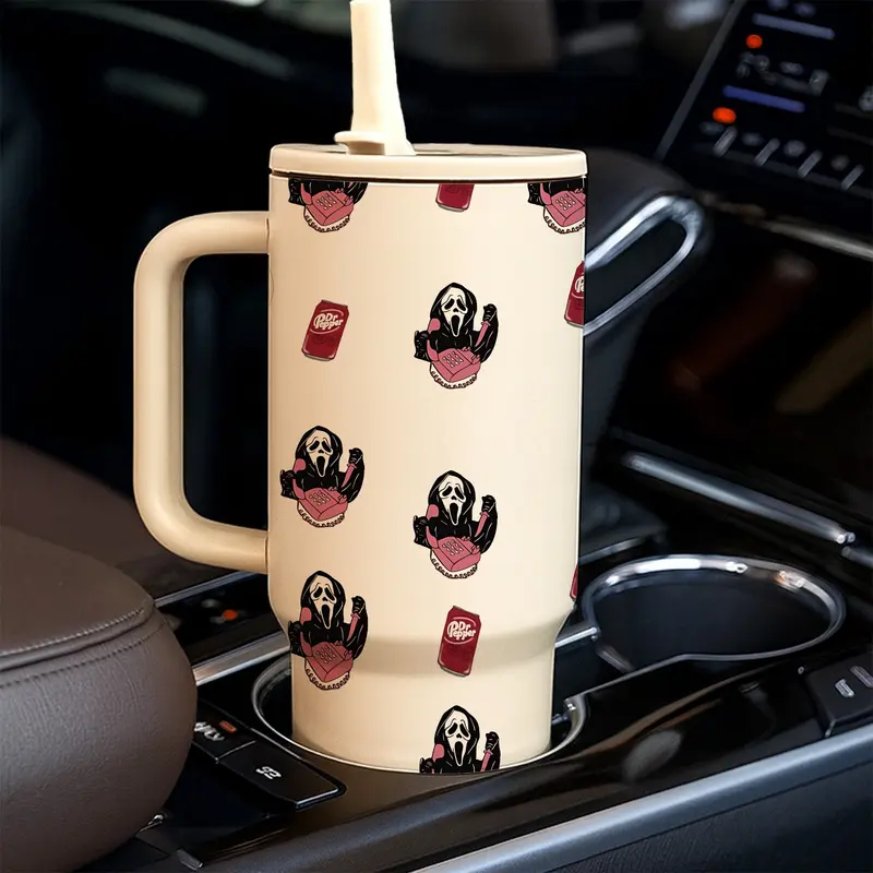 40oz Scream Soda Theme Stainless Steel Insulated Double Wall Mug, Dual-Layer Leak-Proof, Halloween Scary Horror Ghost Design, Keeps Hot 12h Cold 24h, Perfect Gift, Drinkware Flasks, Drinkware Vacuum Flask, Insulated Water Cup, Insulated Cups
