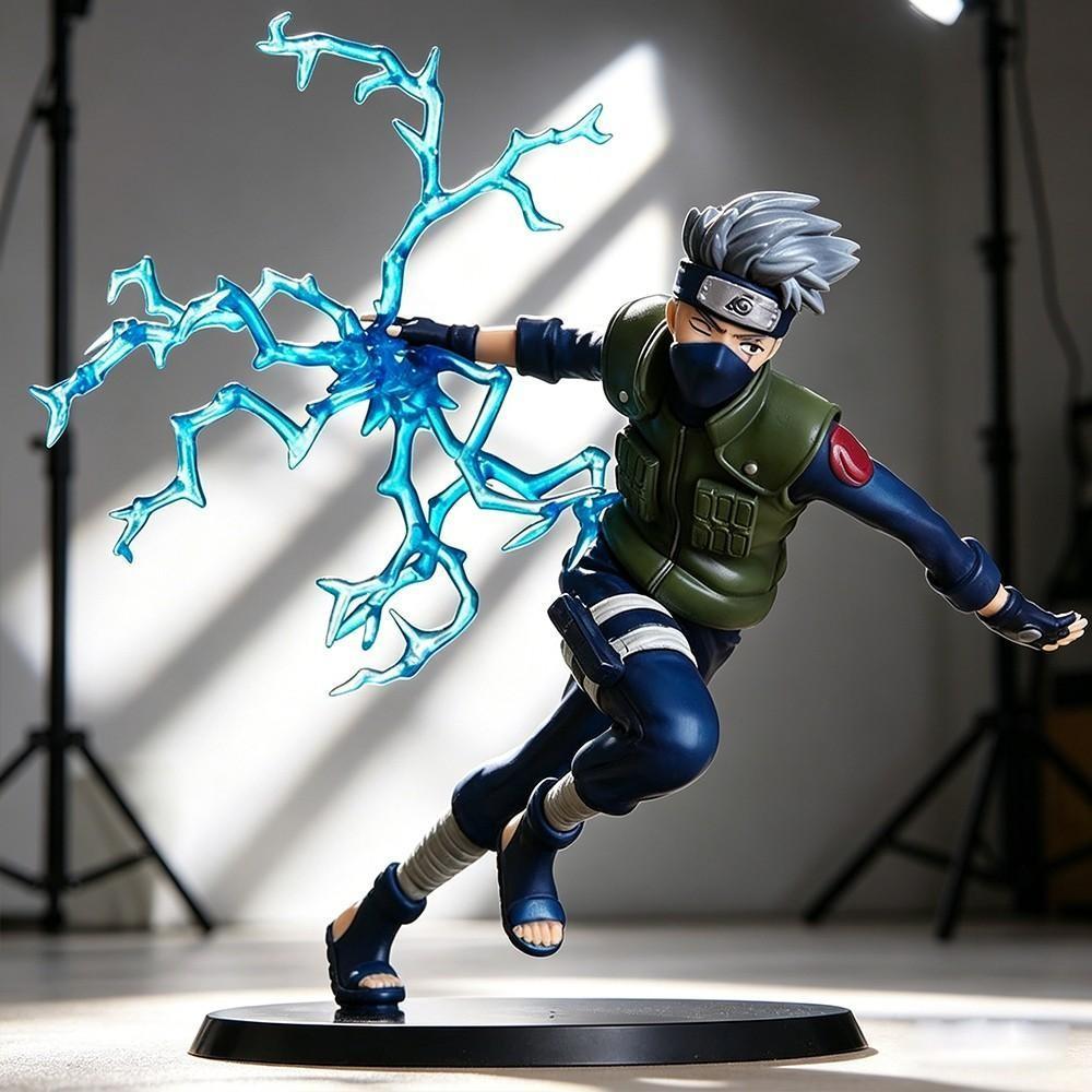 One Piece Naruto Kakashi Hatake Figure, Raikiri Lightning Effect Battle Form，Kakashi Collectible Statue, Copy Ninja Pose with Transparent Chidori Effects，Naruto Collectible for Fans & Display