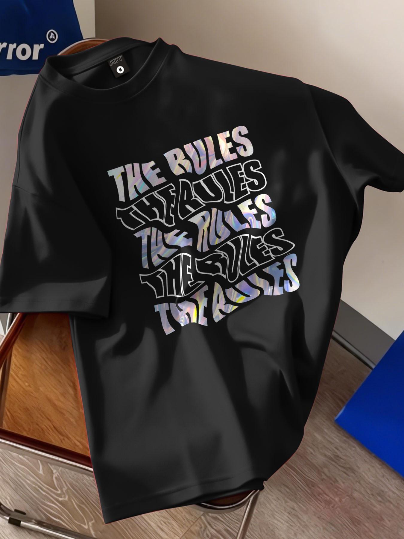 The Rules Laser Y2K Rebel Style Printed T-Shirt, Unisex Oversize Loose Fit, Casual Minimalist Design, Short Sleeve, No Collar, Random Print