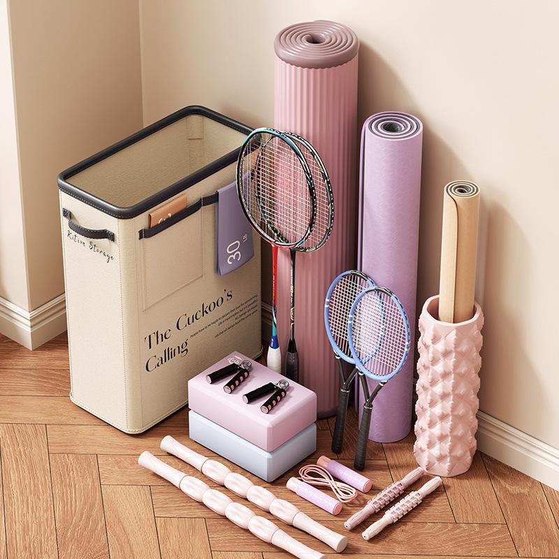 Multifunctional Sports Equipment Storage Box, Foldable Large-Capacity Fabric Storage Basket, Yoga Mat & Fitness Gear Storage Case, Gym Supplies Organizer, Dust-Proof Storage Bin with Lid
