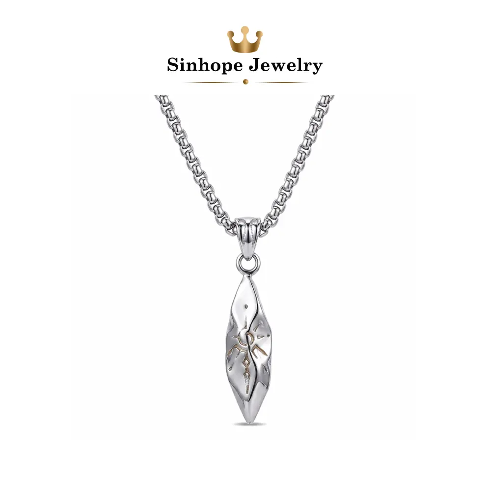 Men's Vintage Sun Symbol Dagger Pendant Necklace - 2-Tone Silver-Gold Stainless Steel Spear Point Amulet, Punk Gothic Streetwear Fashion Jewelry Gift for Him