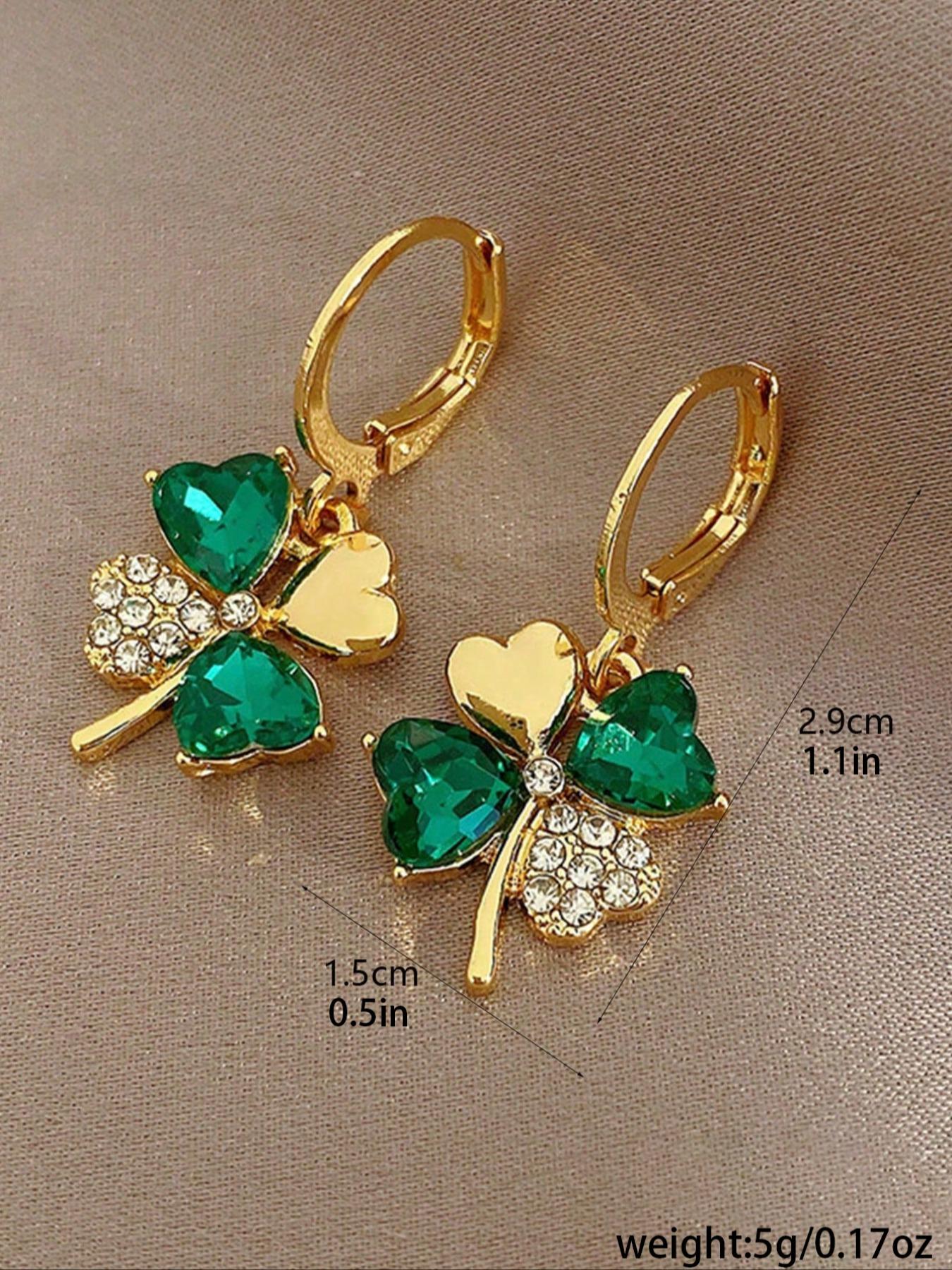 Elegant Rhinestone Four-Leaf Clover Earrings Set, Girls' Fashion Jewelry, Daily Wear Accessories, Perfect Birthday Gift