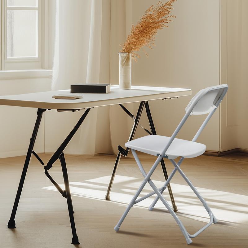 4/6/10 Pack White & Black Plastic Folding Chairs with Steel Frame, 350lb Capacity, Stackable & Portable for Indoor/Outdoor Events, Office, Wedding, Party, Picnic, Kitchen, Dining"