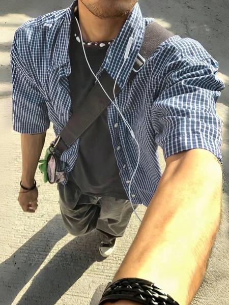 Men's Summer Plaid Short Sleeve Shirt, Single Button Casual Fashion Fitted Vintage Style, Trendy Street Fashion, Outdoor Wear, Fresh Minimalist Design