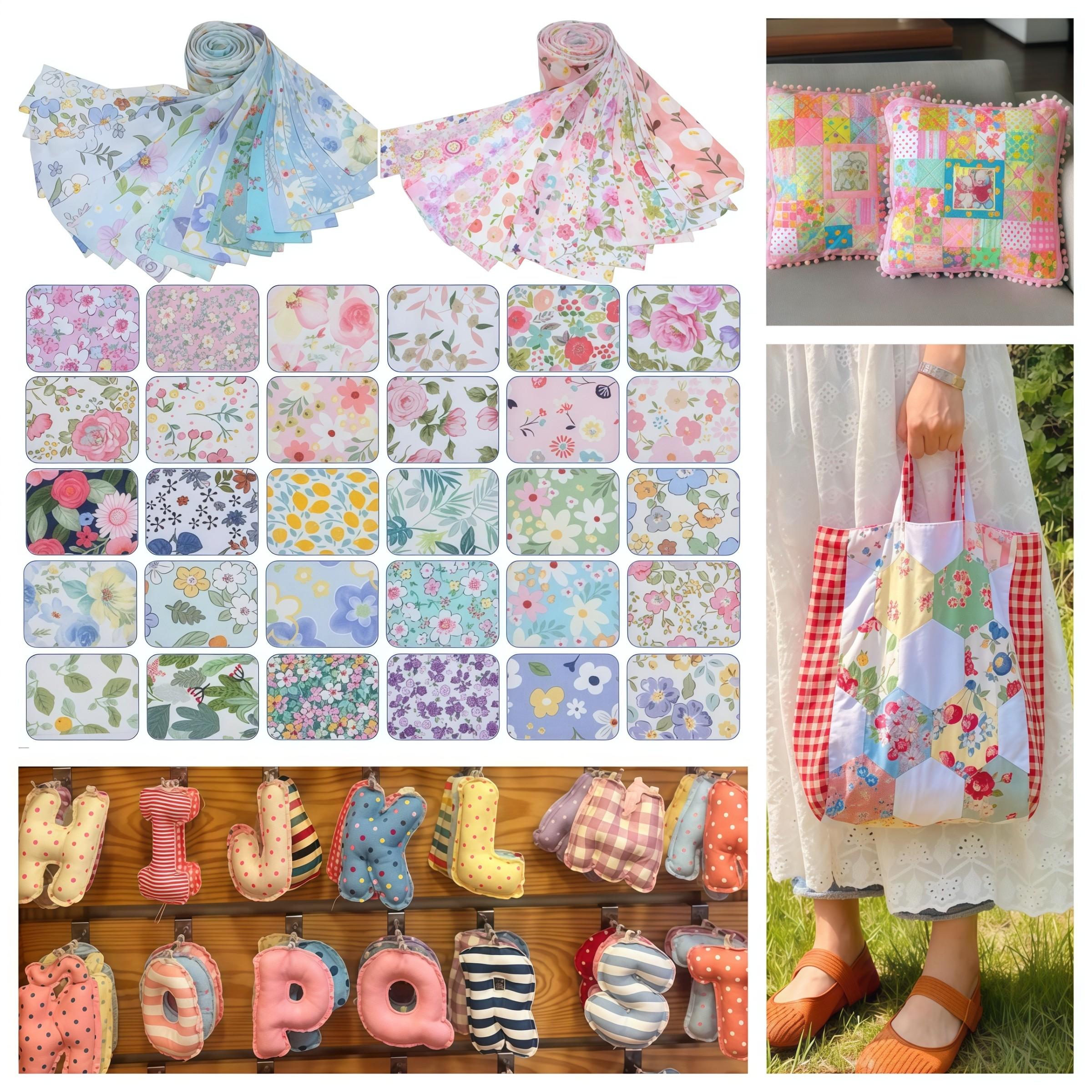 40pcs Floral Fabric Kit, DIY Quilt Making, Pre-Cut Sewing Materials, 6.5cm*50cm, Handmade Craft Supplies, Sewing Tools