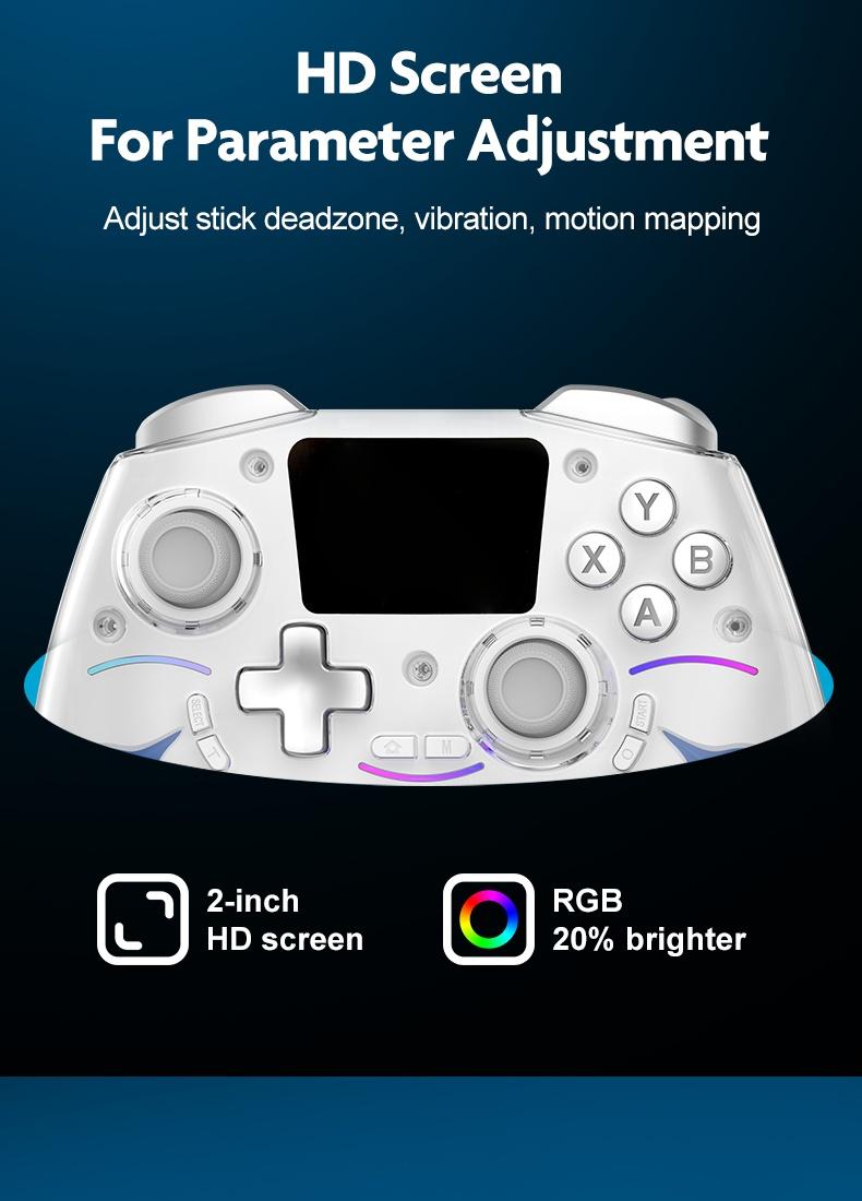 New Smart Large Screen Game Controller, Wireless Gaming Controller, Wireless Hall Effect Joysticks, Multi-Platform Dual Hall Sensor PC/switch/iOS/android/ps4, RGB Lights