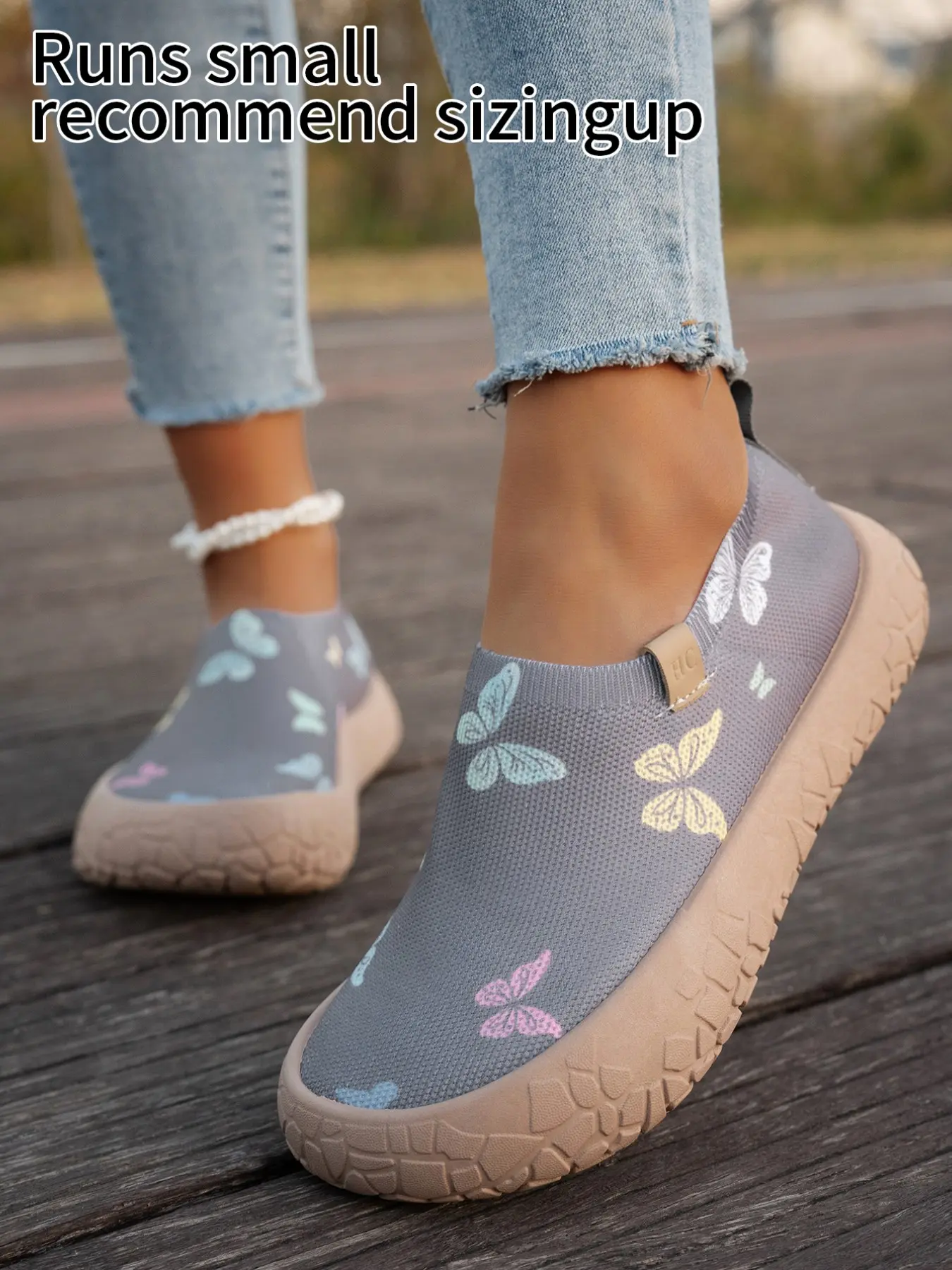 Women's Butterfly Print Mesh Slip-On Shoes, Trendy Shoes, Breathable Casual Walking Shoes for Summer, Travel & Everyday Wear, Casual Slip Ons