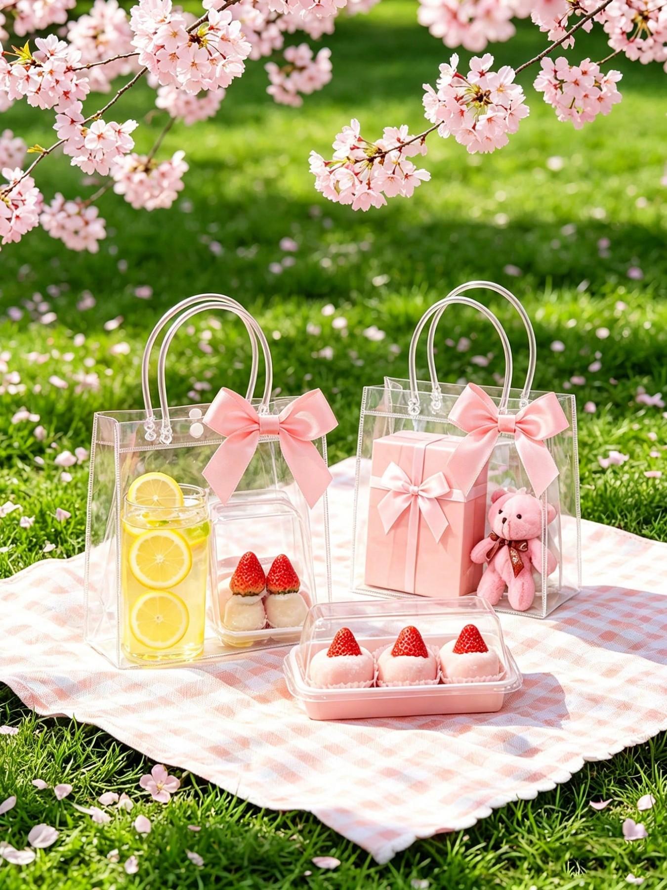 5pcs/10pcs Reusable Transparent PVC Gift Bags with Ribbon Bow, Cute Packaging, Ideal for Weddings, Birthdays, Graduations, Casual Style