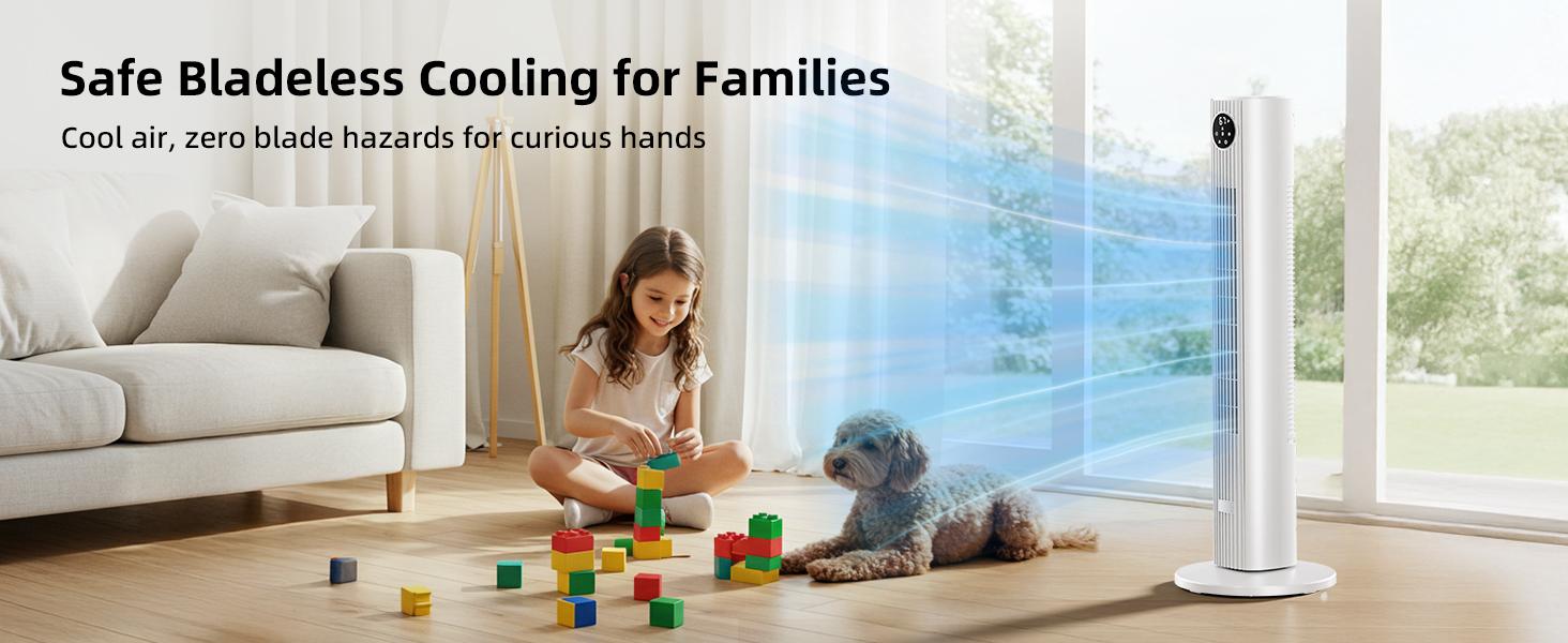 【NOT AC】Antarctic Star Tower Fan Portable Electric 85° Oscillating Fan with Remote Control, Quiet Operation, 3 Speed Settings & 12H Timer, Bladeless Standing Floor Fan for Bedroom & Office[No Cooling] [No Temperature Adjustment]
