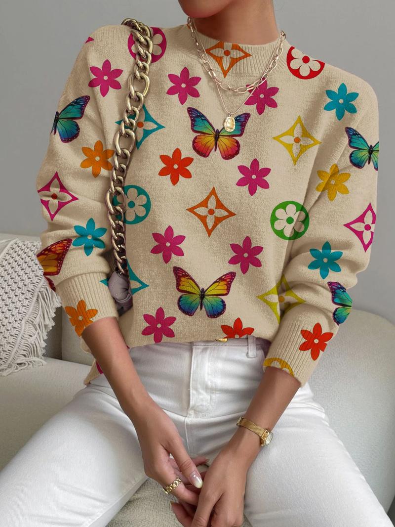 Women's Geometric Pattern Stand Collar Sweater, Fall Winter Casual Long Sleeve Knitwear, Comfortable Warm Daily Wear