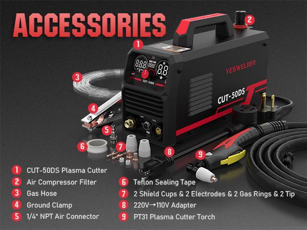 YESWELDER CUT-50DS 50Amp 110/220V Plasma Cutter, Digital Display Air Power Plasma Cutting Machine - 2T/4T and 16/25" Max Cut YESWELDER CUT-50DS 50Amp 110/220V Plasma Cutter, Digital Display Air Power Plasma Cutting Machine - 2T/4T and 16/25" Max Cut